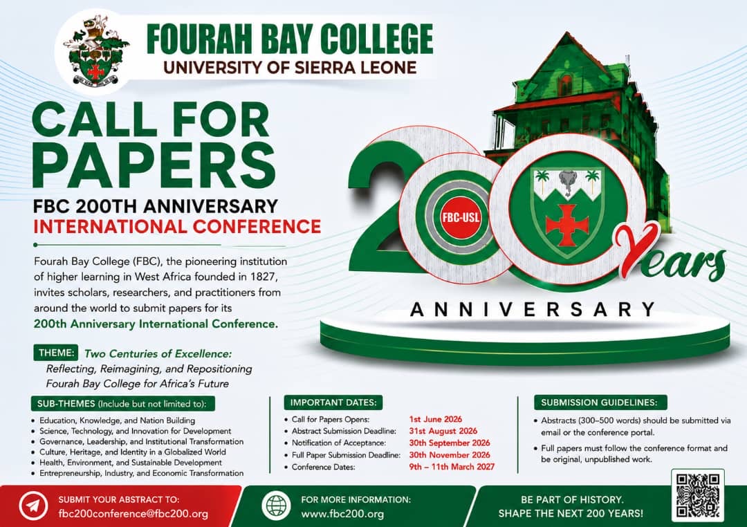 *FOURAH BAY COLLEGE ANNOUNCES HISTORIC 200TH ANNIVERSARY INTERNATIONAL CONFERENCE*
